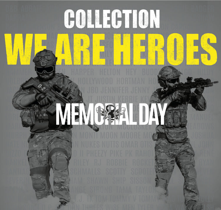 Bannière format mobile de la collection We Are Heroes avec deux militaires de face